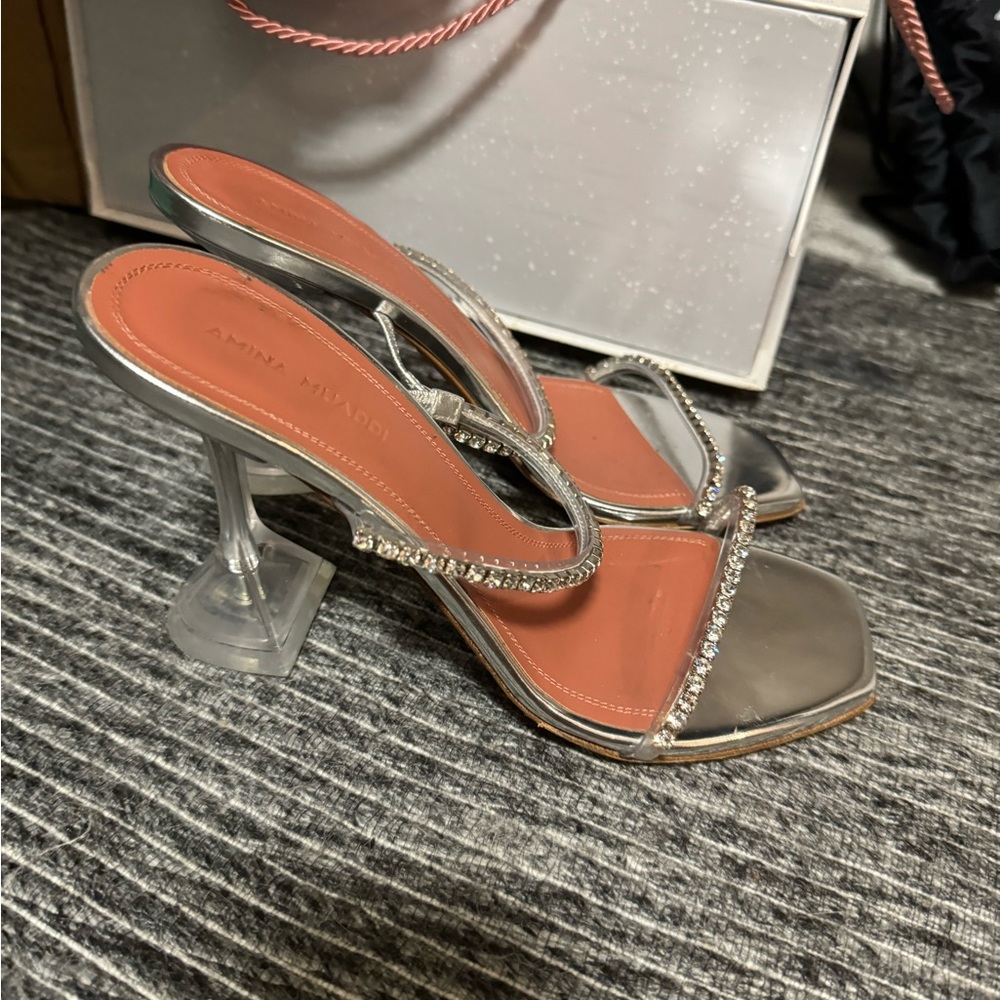 Amina Muaddi Silver Heels - Picture 12 of 12